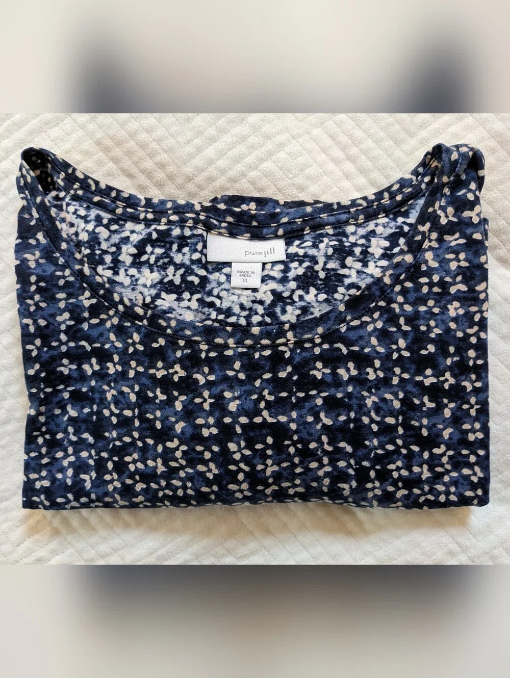 J. Jill Wearever Collection Top XL Blue Tan Pima Cotton Blouse - Picture 8 of 8